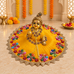 Mustard Navrang Floral Rosette Laddu Gopal Poshak – Size 6 – Angled View