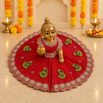 Red Gold Paisley Scalloped Lace Laddu Gopal Poshak – Size 6 – Angled View