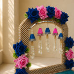 Royal Neel & Gulabi Rose Pearl Mandir Backdrop Set – view 1