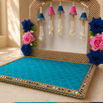 Royal Neel & Gulabi Rose Pearl Mandir Backdrop Set – view 3