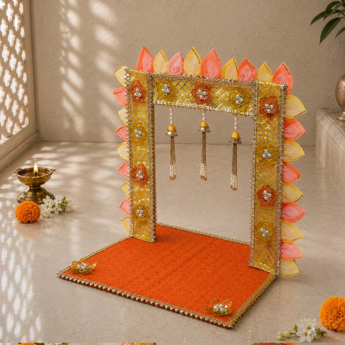 Kesari Floral Mirror-Work Mandir Setup Set