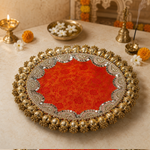 Kesari Brocade Kundan Bead Pooja Thali – view 1