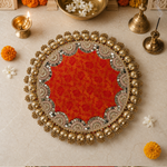 Kesari Brocade Kundan Bead Pooja Thali – view 2