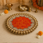 Kesari Brocade Kundan Bead Pooja Thali – view 3