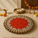 Kesari Brocade Kundan Bead Pooja Thali – view 4