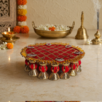 Crimson Paisley Gota Pedestal Pooja Thali – view 2