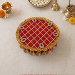 Crimson Paisley Gota Pedestal Pooja Thali – view 3