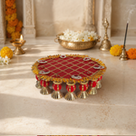 Crimson Paisley Gota Pedestal Pooja Thali – view 4