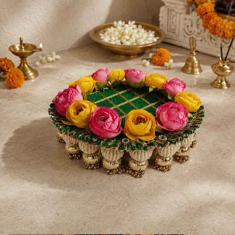 Emerald Bloom Floral Pooja Thali – view 4