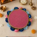 Gulabi Neel Floral Brocade Pooja Thali – view 1