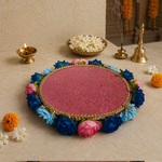 Gulabi Neel Floral Brocade Pooja Thali – view 2