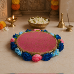 Gulabi Neel Floral Brocade Pooja Thali – view 3