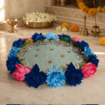 Aqua Floral Mirror-Work Pooja Thali – view 2