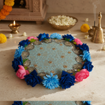 Aqua Floral Mirror-Work Pooja Thali – view 3