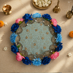 Aqua Floral Mirror-Work Pooja Thali – view 4