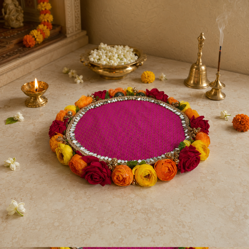 Rani Pink Festive Floral Pooja Thali – view 1