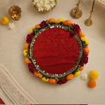 Sindoor Red Floral Mirror-Work Pooja Thali – view 2