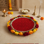 Sindoor Red Floral Mirror-Work Pooja Thali – view 3