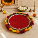 Sindoor Red Floral Mirror-Work Pooja Thali – view 4