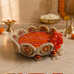 Kesari Bandhani Pearl Pedestal Pooja Thali – view 2