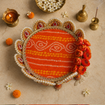 Kesari Bandhani Pearl Pedestal Pooja Thali – view 3