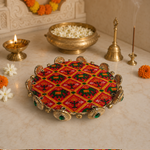 Shubh Labh Elephant Brocade Pooja Thali – view 2