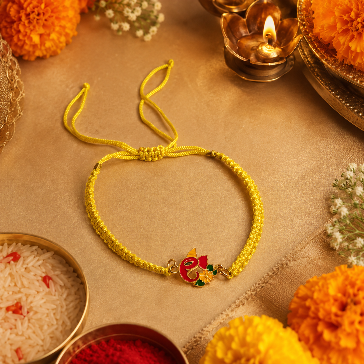 Yellow Thread Ganesha Motif Rakhi for Brother - image 1