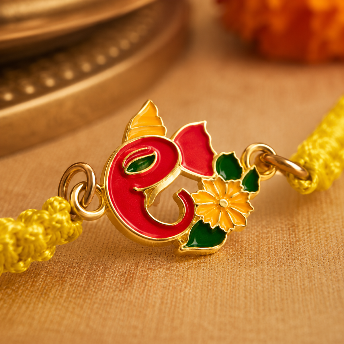 Yellow Thread Ganesha Motif Rakhi for Brother - image 2