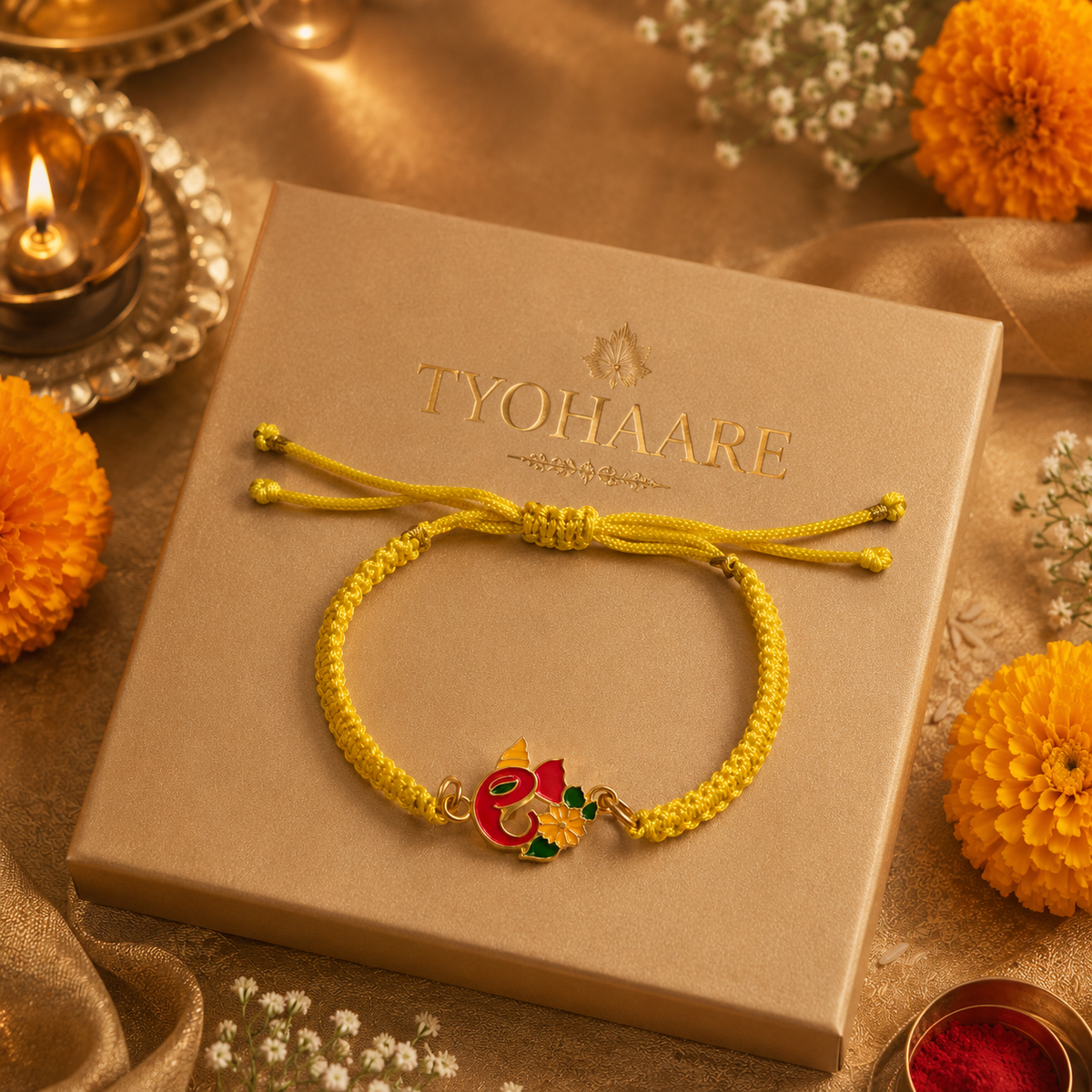 Yellow Thread Ganesha Motif Rakhi for Brother - image 3