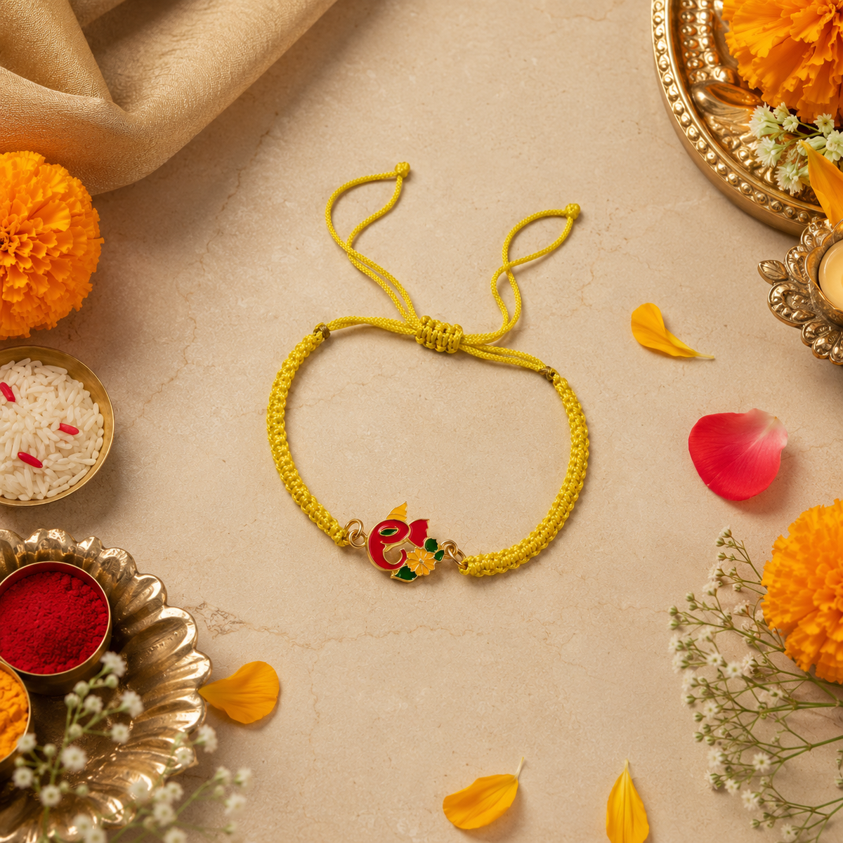 Yellow Thread Ganesha Motif Rakhi for Brother - image 5
