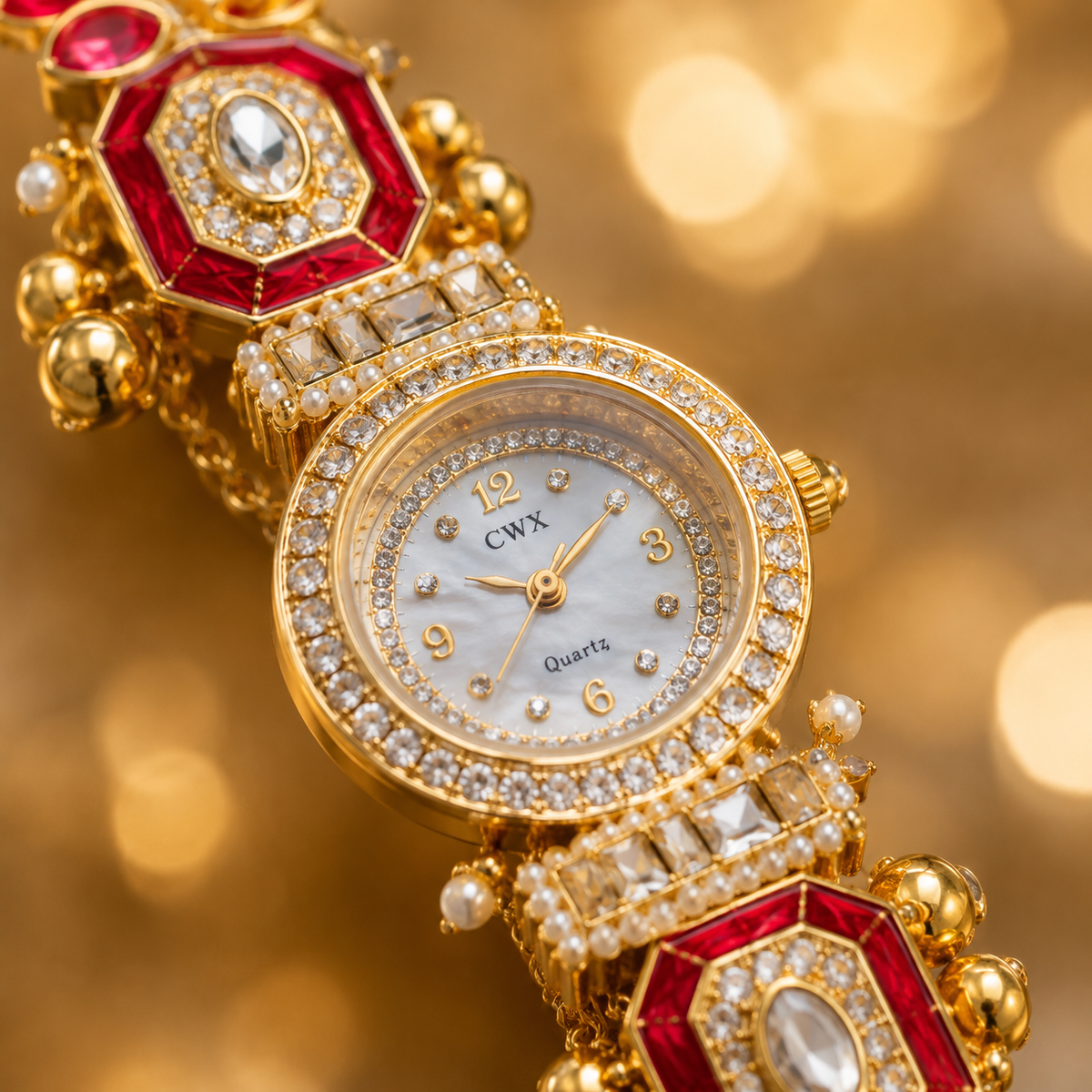 Royal Kundan Watch Rakhi with Pearl Chains for Brother - image 3
