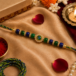 Blue & Green Evil Eye Kundan Rakhi for Brother - image 1