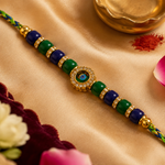 Blue & Green Evil Eye Kundan Rakhi for Brother - image 3