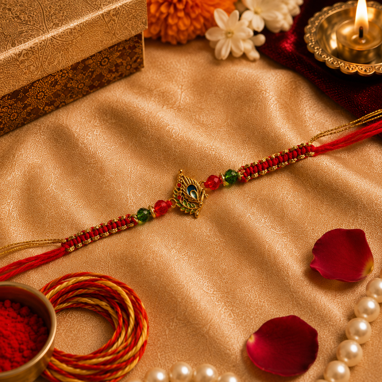 Red Beaded Antique Ganesh Rakhi for Brother - image 1