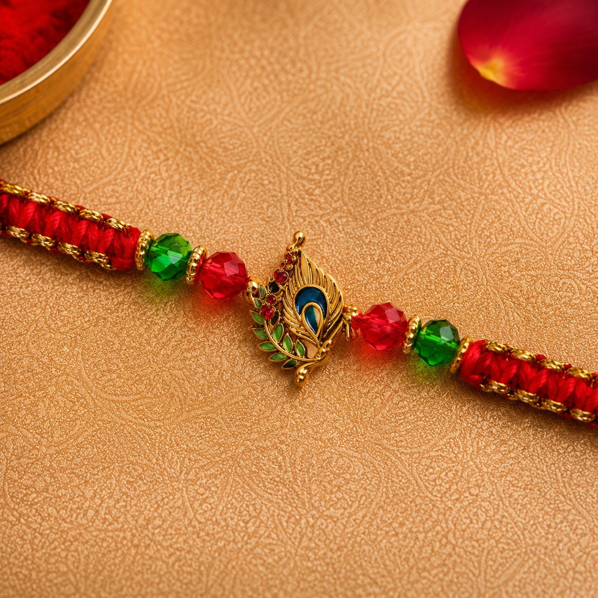 Red Beaded Antique Ganesh Rakhi for Brother - image 2