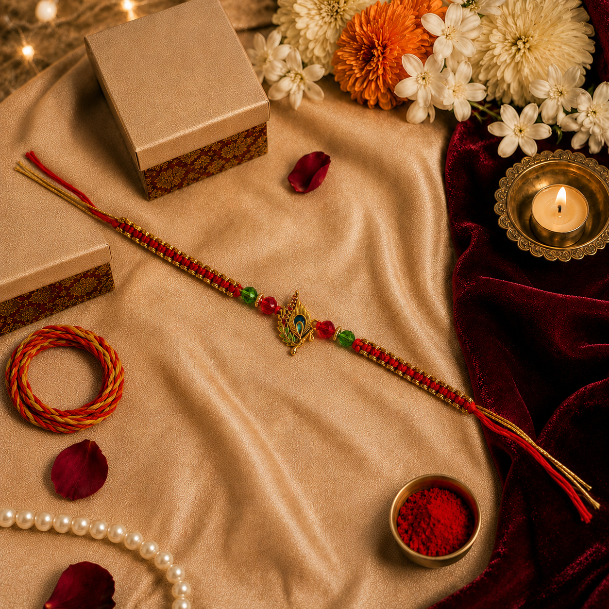 Red Beaded Antique Ganesh Rakhi for Brother - image 3