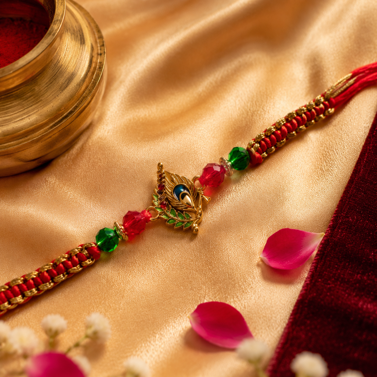 Red Beaded Antique Ganesh Rakhi for Brother - image 4