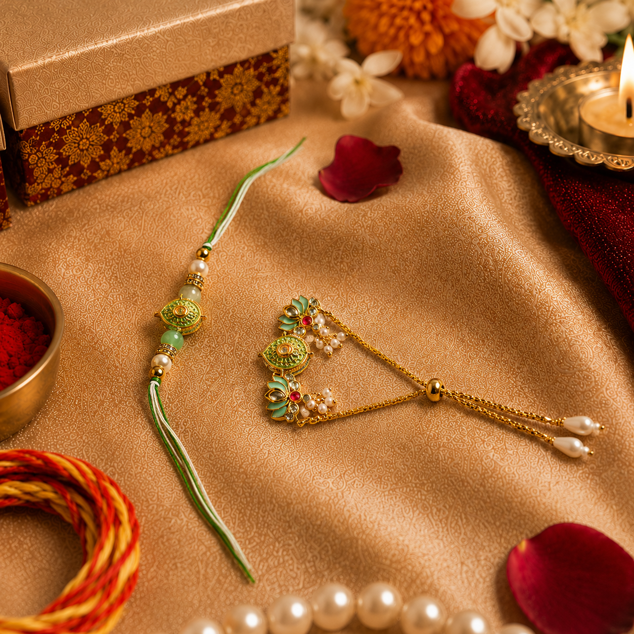 Mint Meenakari Rakhi & Lumba Set for Brother - image 1