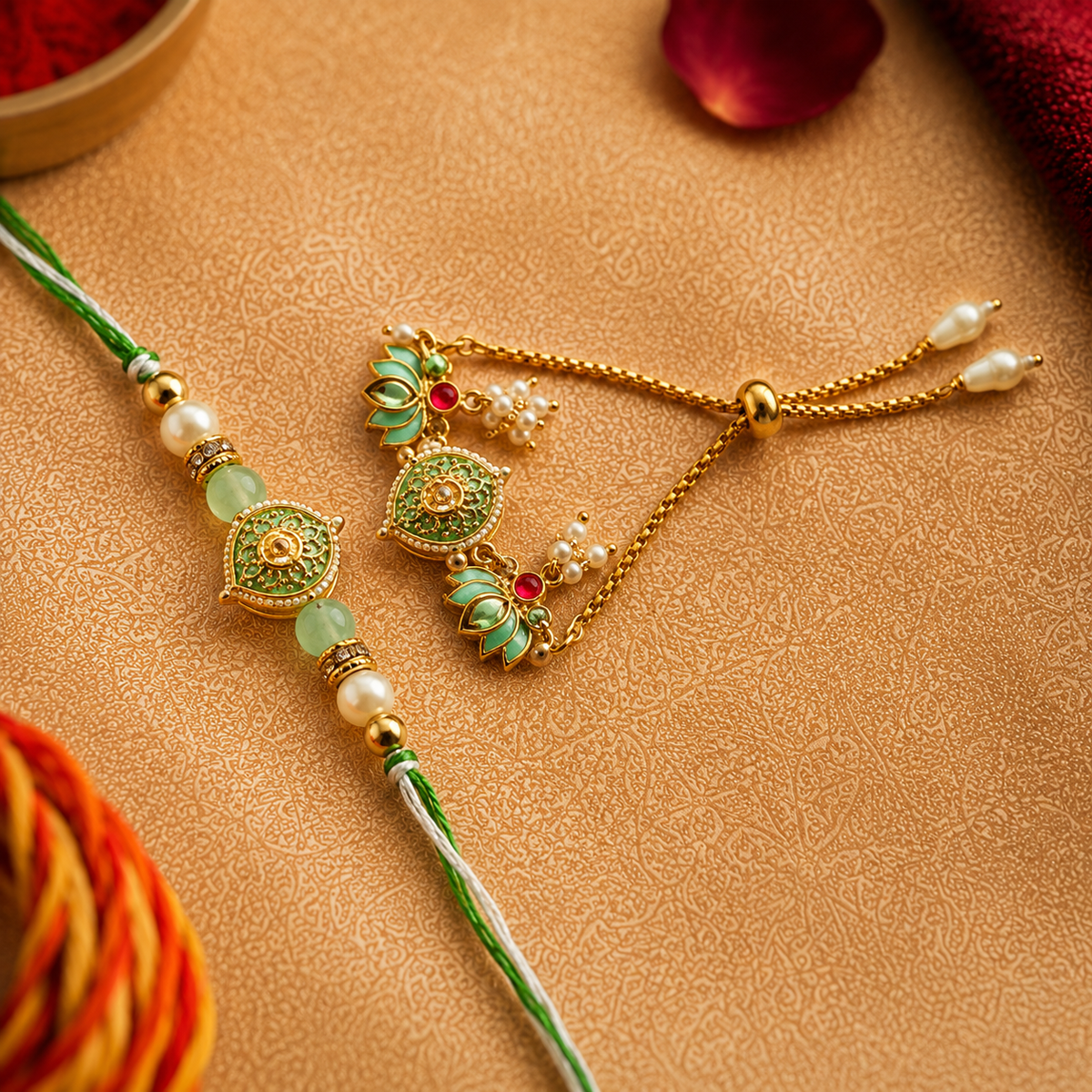 Mint Meenakari Rakhi & Lumba Set for Brother - image 2