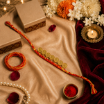 Traditional Gold Coin Rakhi with Red Mauli Thread for Brother - image 5