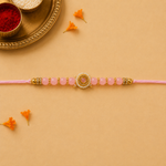 Blush Pink Stone Kundan Rakhi with Pearl Border for Brother - view 4