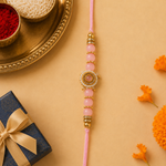 Blush Pink Stone Kundan Rakhi with Pearl Border for Brother - view 5