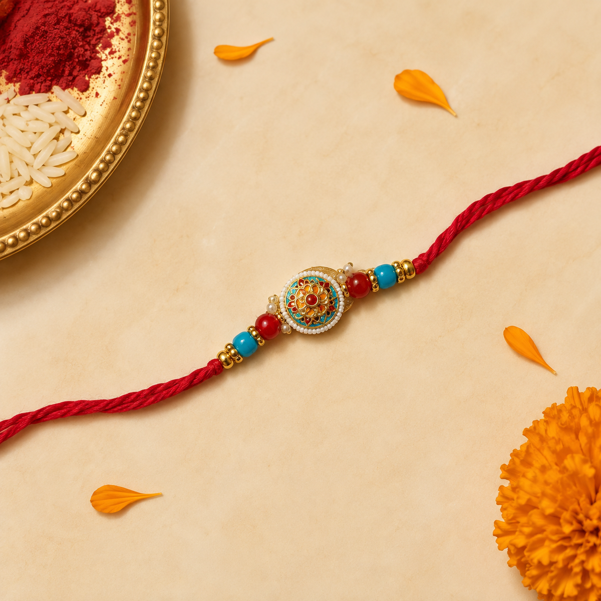 Multicolour Meenakari Floral Rakhi with Red Thread for Brother - view 1