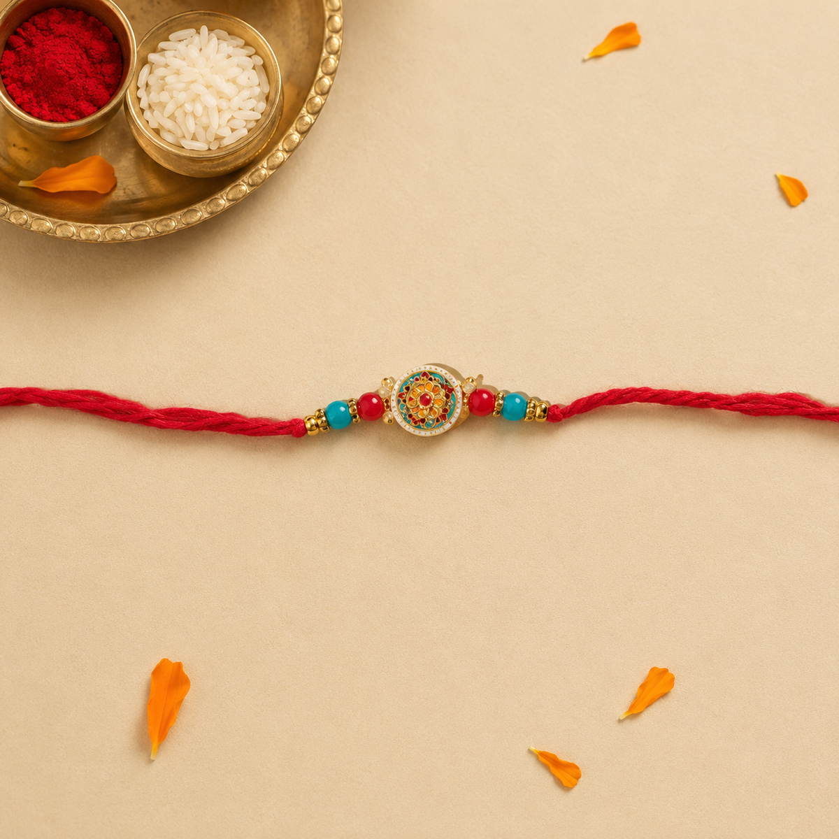 Multicolour Meenakari Floral Rakhi with Red Thread for Brother - view 3