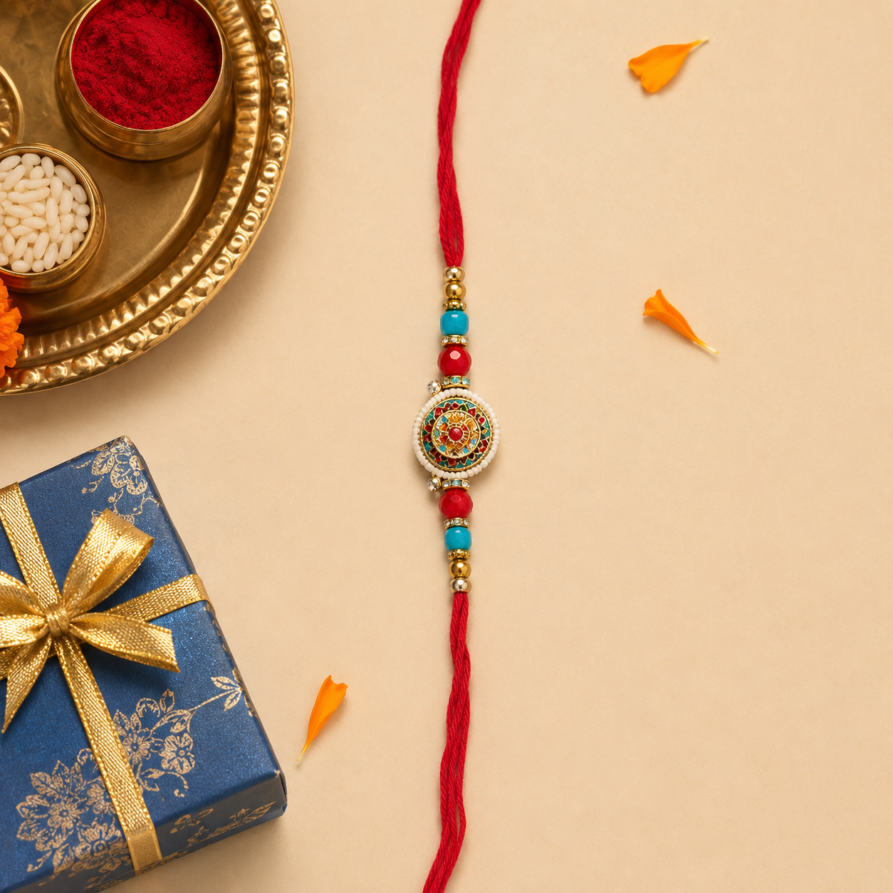 Multicolour Meenakari Floral Rakhi with Red Thread for Brother - view 4