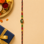 Green Peacock Meenakari Rakhi with Crystal Beads for Brother - view 4