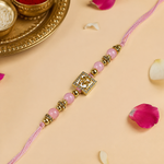 Crystal Om Beaded Rakhi for Brother - 3 Colours - Pink - view 1