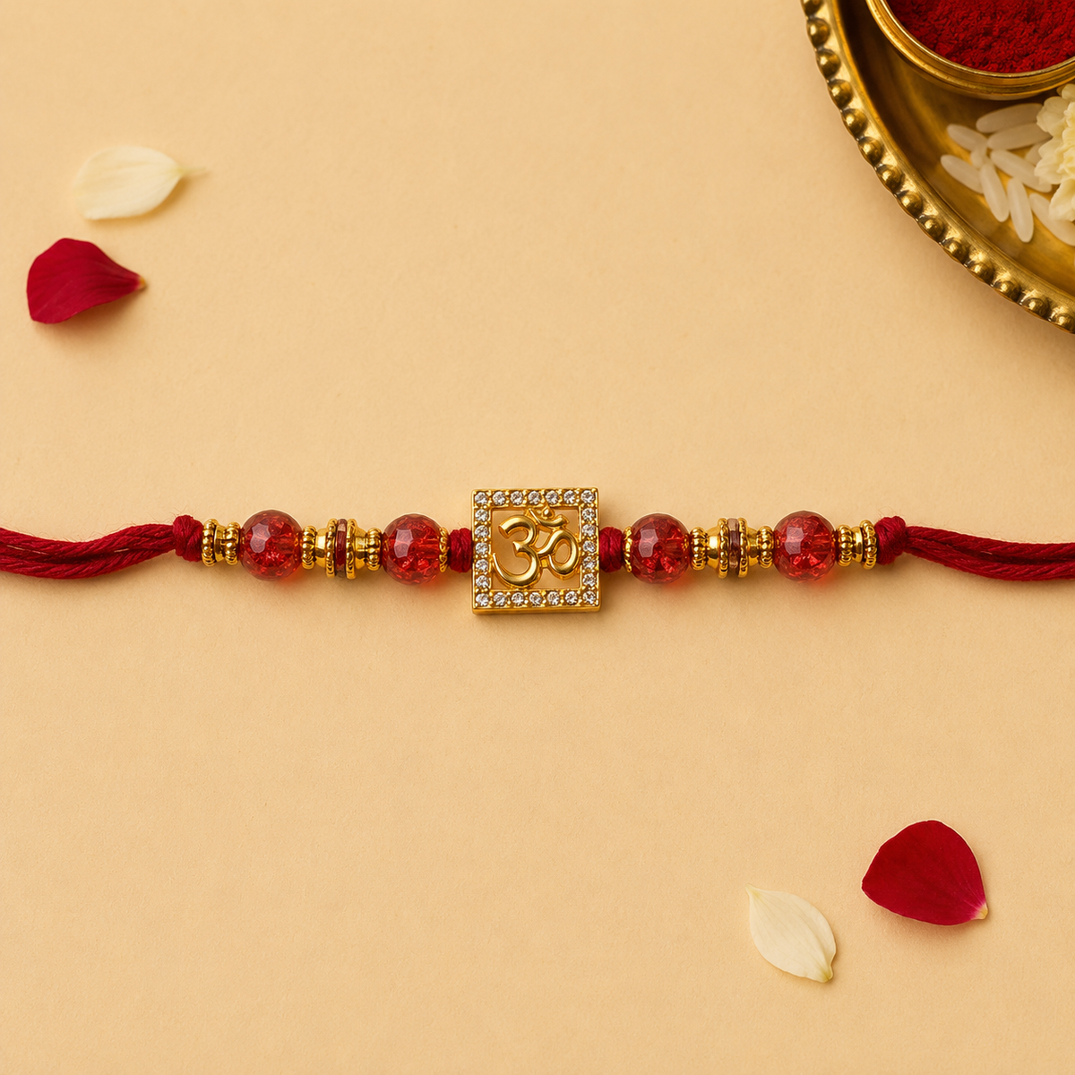 Crystal Om Beaded Rakhi for Brother - 3 Colours - Red - view 1