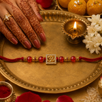 Crystal Om Beaded Rakhi for Brother - 3 Colours - Red - view 2
