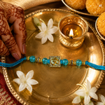 Crystal Om Beaded Rakhi for Brother - 3 Colours - Teal - view 2
